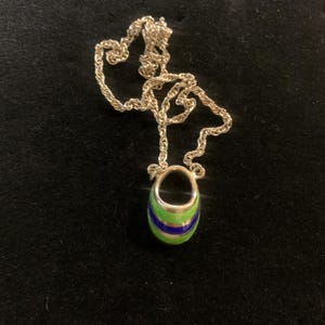Sterling silver art deco style necklace with blue and green enamel