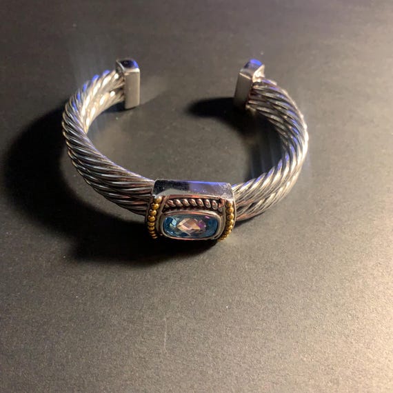 Statement cuff bracelet with silver and gold tone… - image 6