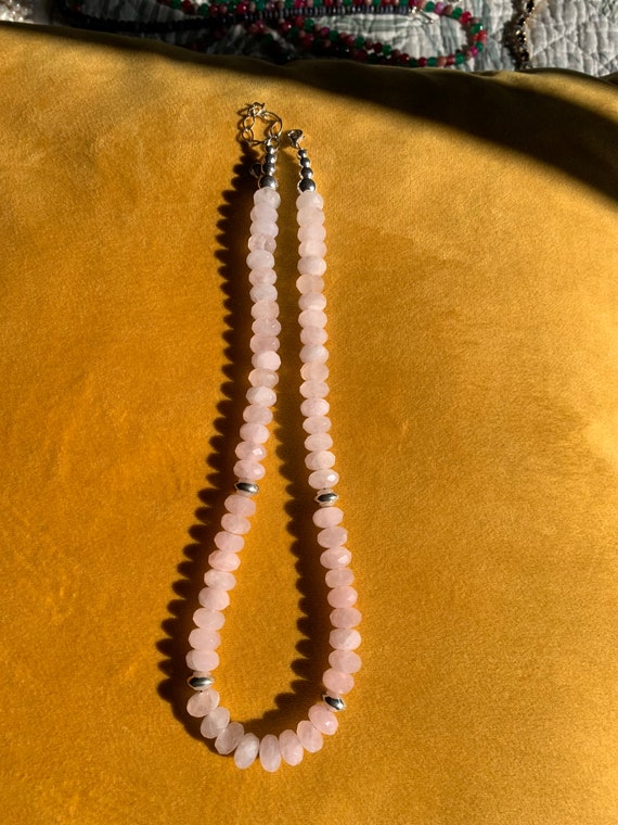 Rose quartz and sterling silver stone beaded neck… - image 4