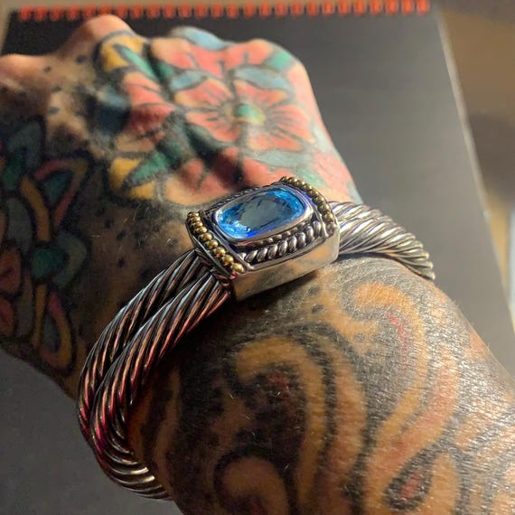 Statement cuff bracelet with silver and gold tone… - image 4