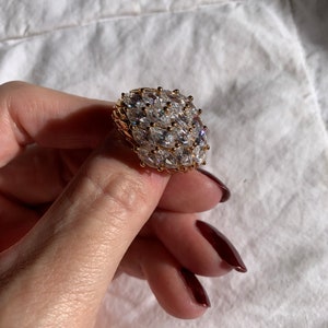 Vintage size 8 never worn gold Vermeil giant cocktail ring featuring CZ stones