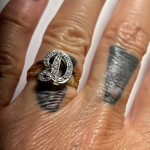 Vintage Initialenring der Größe 6,25 mit Brillanten in 585er Gold