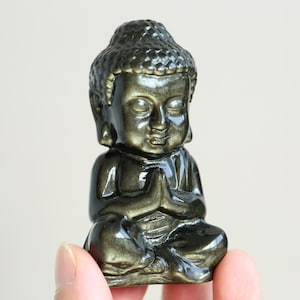 3.1&#39;&#39; Natural Golden obsidian buddha carving, Crystal buddha carving, Crystal Home Decor gift, Crystal carving gift, #517