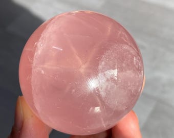 5.7cm Star Rose Quartz Sphere | Natural Pink Crystal Ball | Healing Crystal | Home Decor & Gift