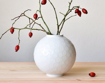 Bauchige Vase, Weiße Vase, Porzellan Vase handgefertigt, Vase für Blumen, Hochzeit Vasen, runde Porzellan Vase, handgemachtes Porzellan