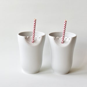 Porcelain Cup Handmade, Porcelain straw cup, Porcelain Cup Lace, Ceramic cup no handle, Ceramic Cup Handmade, White cup, Party cup