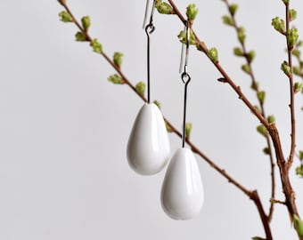 Pendientes colgantes simples, pendientes colgantes y gotas blancos, pendientes largos colgantes, pendientes teardrop blancos, pendientes de porcelana Gota colgante