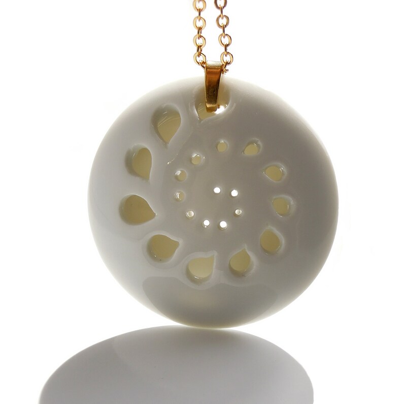 Spiral necklace gold porcelain pendant necklace Circle pendant Hand-cut porcelain pendant Wedding necklace ceramic gold necklace image 7