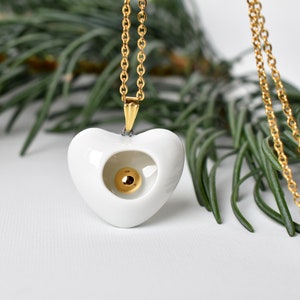 Collier coeur - Collier pendentif en porcelaine - Colliers cœur pour femme - Collier en porcelaine avec or - Pendentif en forme de cœur, pendentif blanc