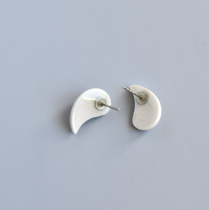 Jewelry set brooch earrings, Golden earrings leaf, Porcelain earrings, Ceramic teardrop earrings, Drop stud earrings, Gold plated brooch image 7