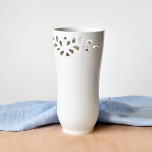 Porcelain vase handmade, White porcelain vase, vase large, ceramic vase, hand carved vase, vase for flowers, contemporary ceramic vase