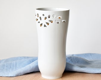 Porcelain vase handmade, White porcelain vase, vase large, ceramic vase, hand carved vase, vase for flowers, contemporary ceramic vase