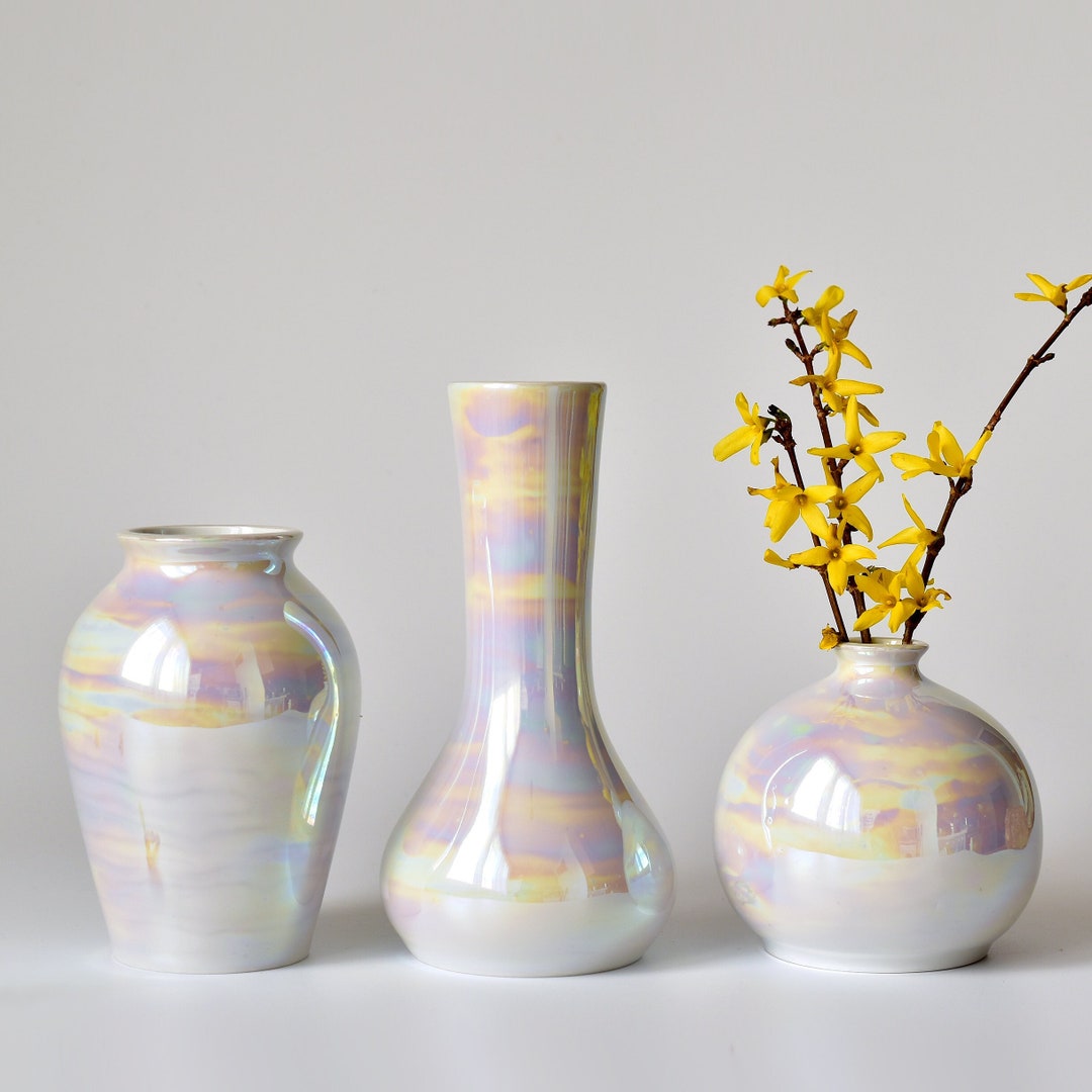 Rainbow Vases, Iridescent Ceramic Vase, Small Vases 3 Set, Home Decor