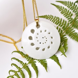 Spiral necklace gold porcelain pendant necklace Circle pendant Hand-cut porcelain pendant Wedding necklace ceramic gold necklace image 1