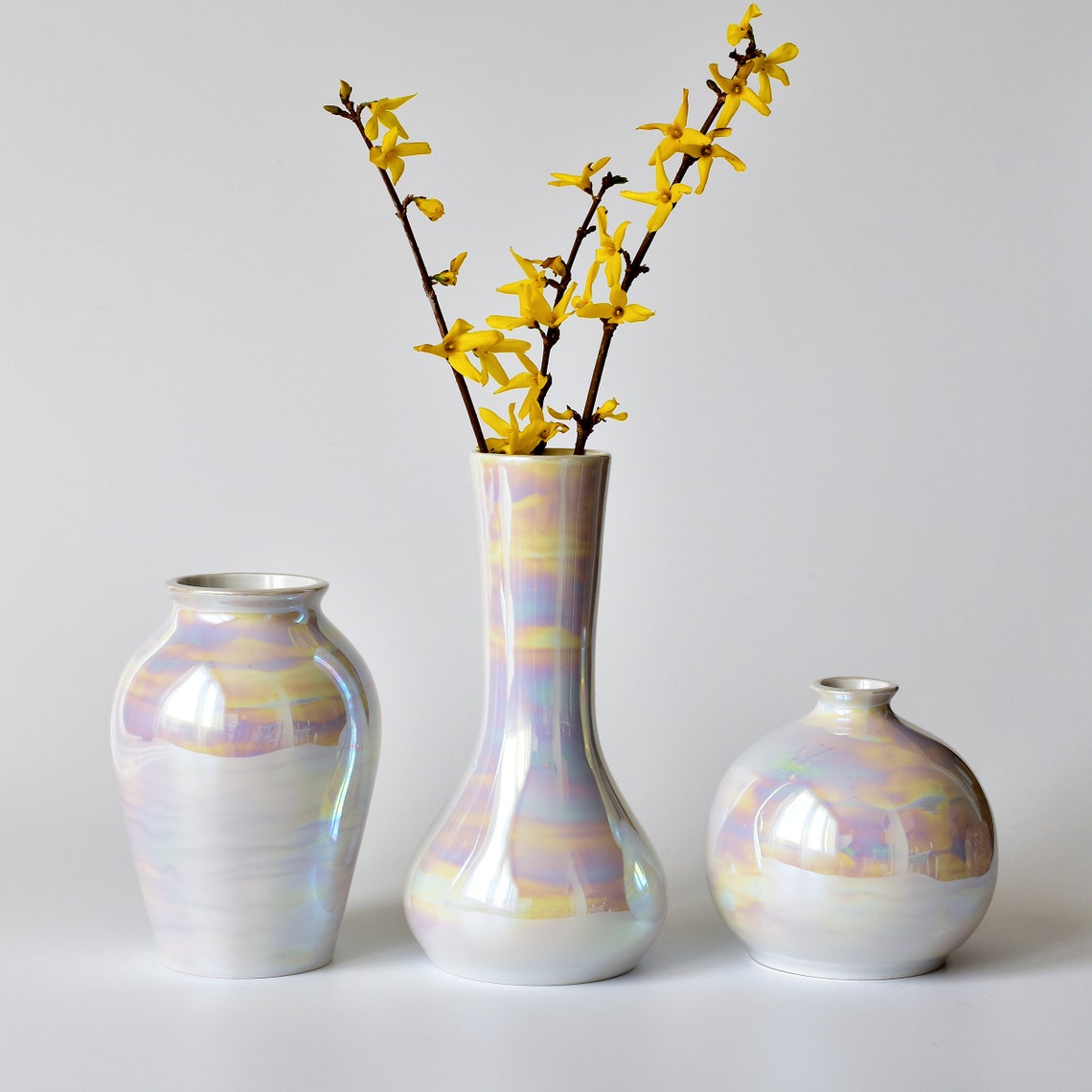 Rainbow Vases Iridescent Ceramic Vase Small Vases 3 Set Etsy