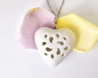 Heart necklace, Porcelain pendant, Porcelain pendant necklace, Heart necklaces for women, white porcelain necklace, white wedding necklace