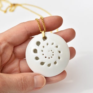 Spiral necklace gold porcelain pendant necklace Circle pendant Hand-cut porcelain pendant Wedding necklace ceramic gold necklace image 3