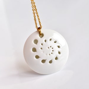 Spiral necklace gold porcelain pendant necklace Circle pendant Hand-cut porcelain pendant Wedding necklace ceramic gold necklace image 4