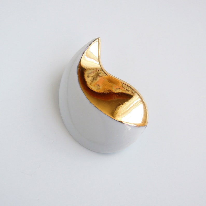 Porcelain brooch gold brooch leaves brooch minimalist brooch brooch with leaves big brooch Gold brooch, modern porcelain jewelry image 2