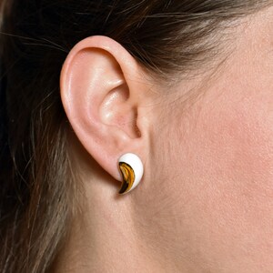 Jewelry set brooch earrings, Golden earrings leaf, Porcelain earrings, Ceramic teardrop earrings, Drop stud earrings, Gold plated brooch image 6