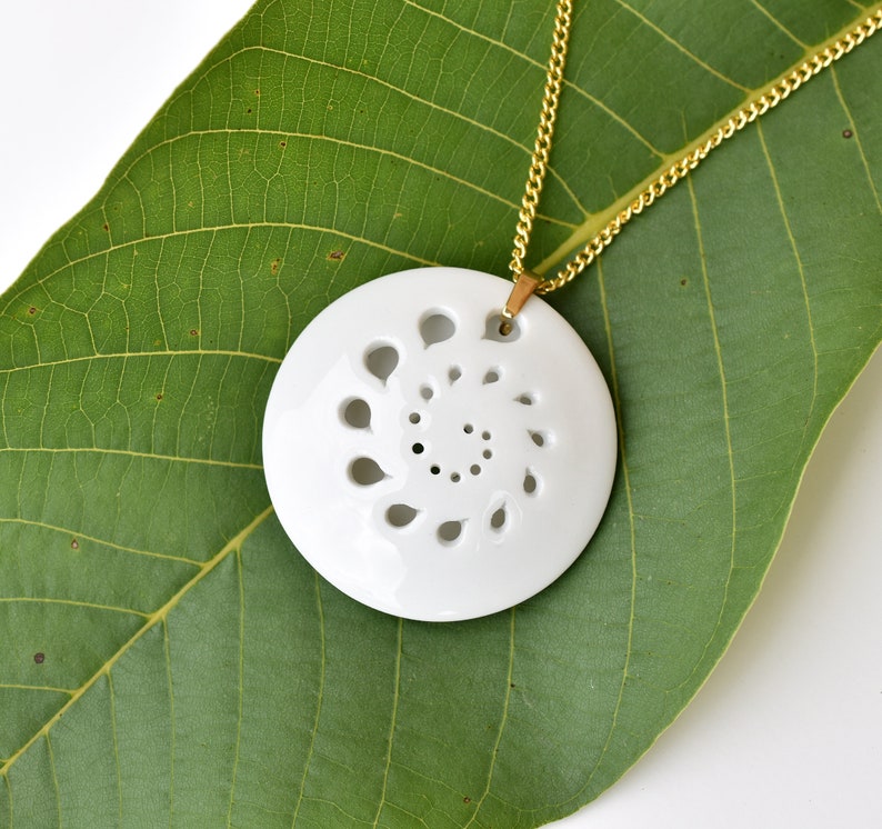 Spiral necklace gold porcelain pendant necklace Circle pendant Hand-cut porcelain pendant Wedding necklace ceramic gold necklace image 5