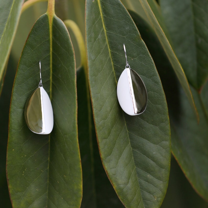 Earrings dangle minimal Earrings dangle leaves Minimalist porcelain earrings, earrings leaf, Artisan earrings, Modern Geometric Earrings image 4