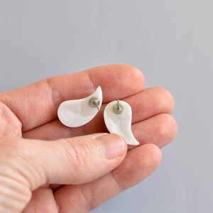 Porcelain earrings leaf, Porcelain earrings, Ceramic teardrop earrings, White earrings stud, ceramic earrings stud, minimalist jewellery image 4