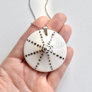 Porcelain pendant necklace - Shiny necklace - Platinum necklace for women - White porcelain necklace - Big pendant necklace - Sun necklace
