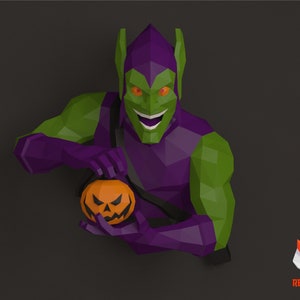 Green Goblin o Duende Verde Papercraft , PDF Template, DIY 3d Model, FanArt, Paper Sculpture, Low Poly, Pepakura,Marvel Cómics,Arte de Papel