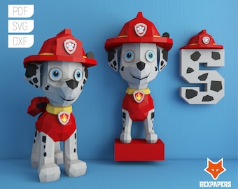 Perro bombero Papercraft , PDF Template, DIY 3d Model, FanArt, Paper Sculpture, Low Poly, Pepakura Craft, Manualidad