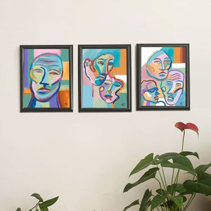 COLORFUL FACES ART, Printable Files, Large Wall Art Print, Abstract Faces, Abstract Expressionist Art, Picasso Poster Abstract Face Art