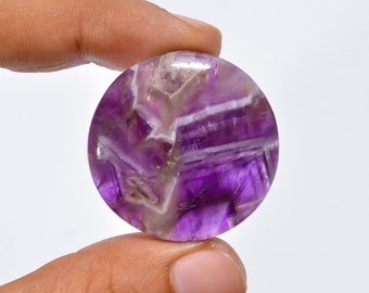Amazing Top Grade Quality 100% Natural Chevron Amethyst Round Shape Cabochon Loose Gemstone For Making Jewelry 63.5 Ct. 33X33X7 mm BS-28619