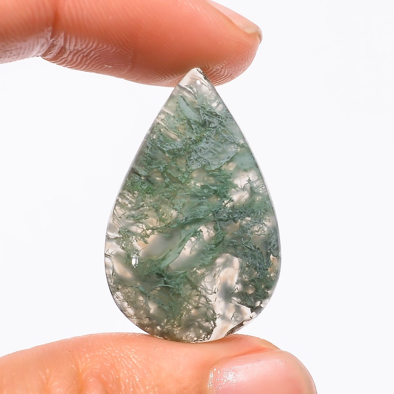Beautiful Top Grade Quality 100/% Natural Moss Agate Pear Shape Cabochon Loose Gemstone For Making Jewelry 21.5 Ct 30X19X5 mm AA-7698