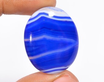 Immaculate Top Grade Quality 100% Natural Blue Botswana Agate Oval Shape Cabochon Loose Gemstone For Making Jewelry 31X24X5mm 34.5 Ct HS-715