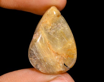 Marvellous Top Grade Quality 100% Natural Golden Rutile Quartz Pear Shape Cabochon Loose Gemstone For Making Jewelry 25X18X7mm 21.5 Ct HS867