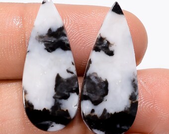 Outstanding A One Quality 100% Natural Black Zebra Jasper Pear Shape Cabochon Gemstone 2 Pcs For Making Jewelry 19 Ct 25X10 26X10mm SB-29524