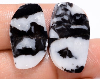 Amazing A One Quality 100% Natural Black Zebra Jasper Fancy Shape Cabochon Gemstone 2 Pcs For Making Jewelry 24.5 Ct 21X11 23X13 mm BS-29460