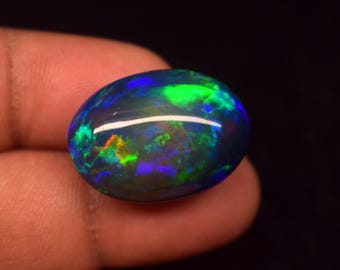 AAA+++ Grade Natural Black Opal, 20.00 Carat Black Opal Cabochon, Ethiopian Opal Rainbow Fire Opal, Welo Opal Gemstone, Multi Fire Oval Opal