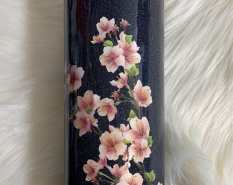 20 oz Cherry Blossom Customized Glitter Glam Stainless Steel Tumbler Drink ware cup gift her him friend mom mother day sister teen bride