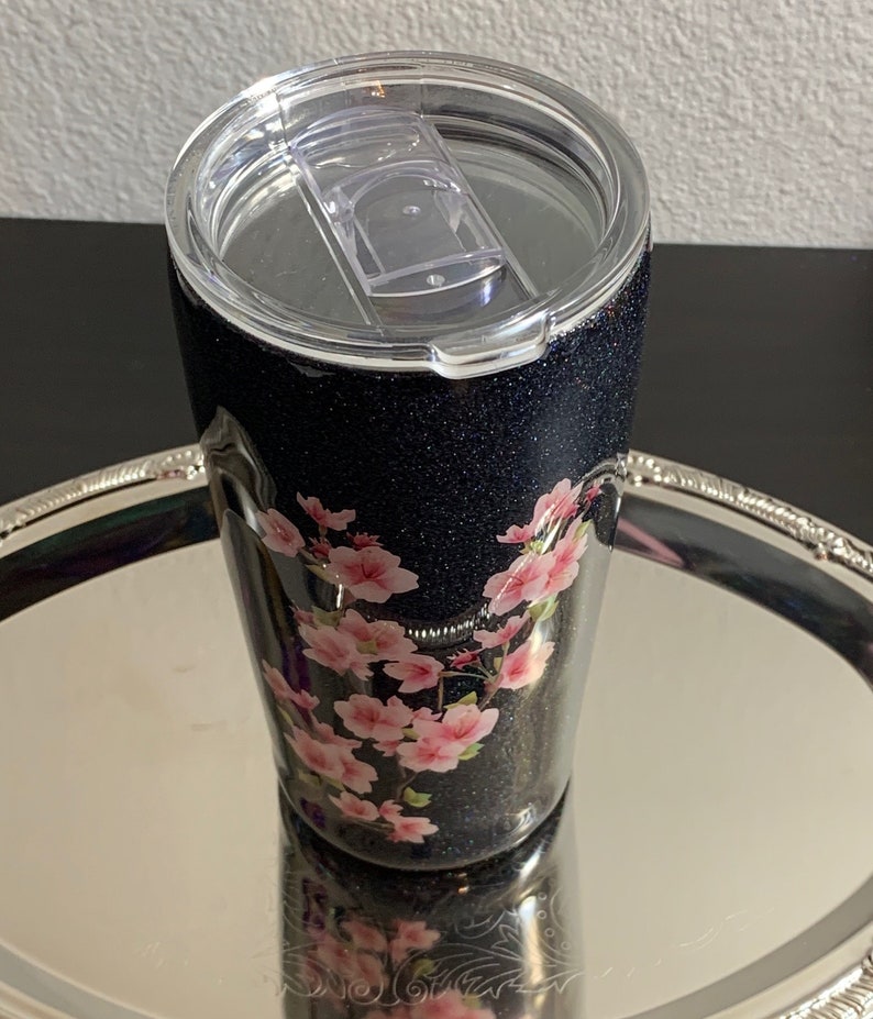 20 oz Cherry Blossom Customized Glitter Glam Stainless Steel Tumbler Drink ware cup gift her him friend mom mother day sister teen bride
