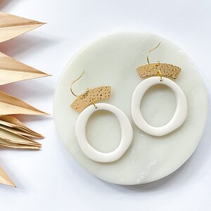 Organic ivory hoop Hypoallergenic clay earrings image 2