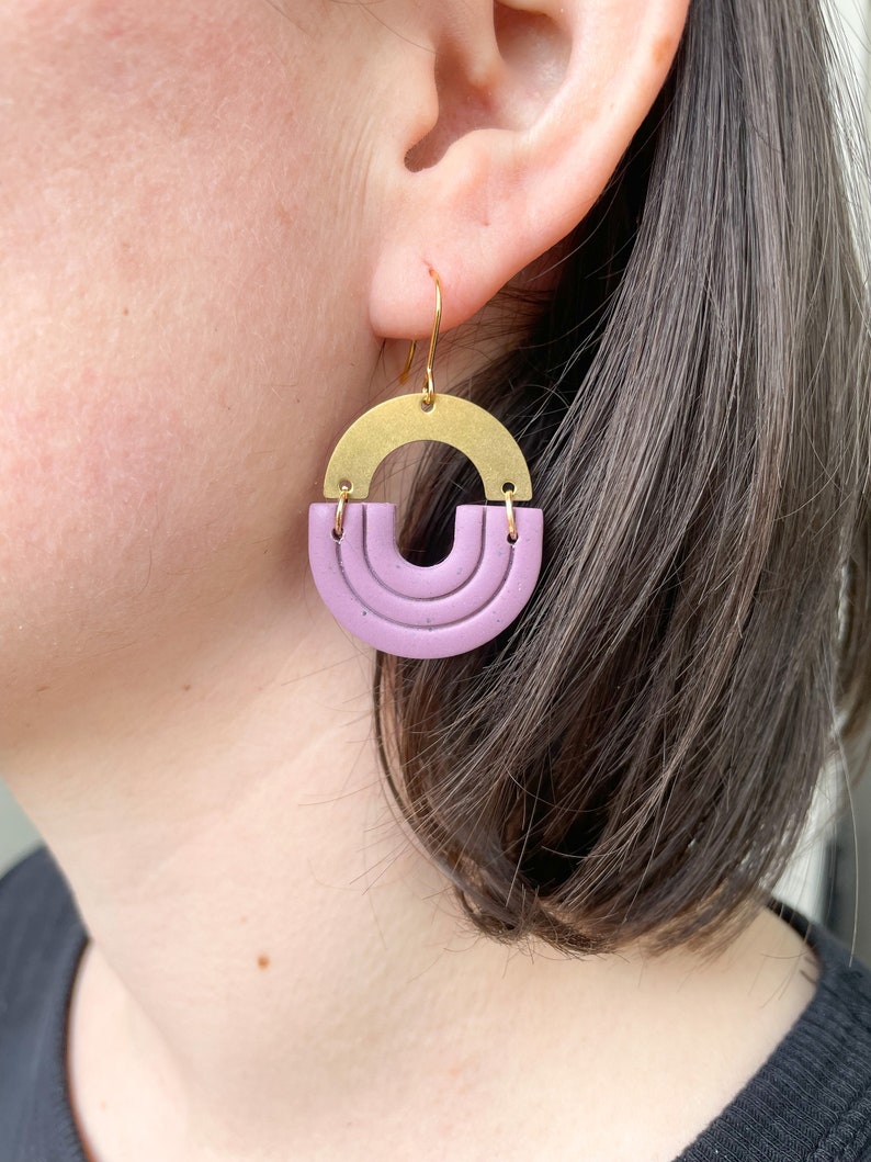 Speckled purple rainbow Hypoallergenic clay earrings image 2