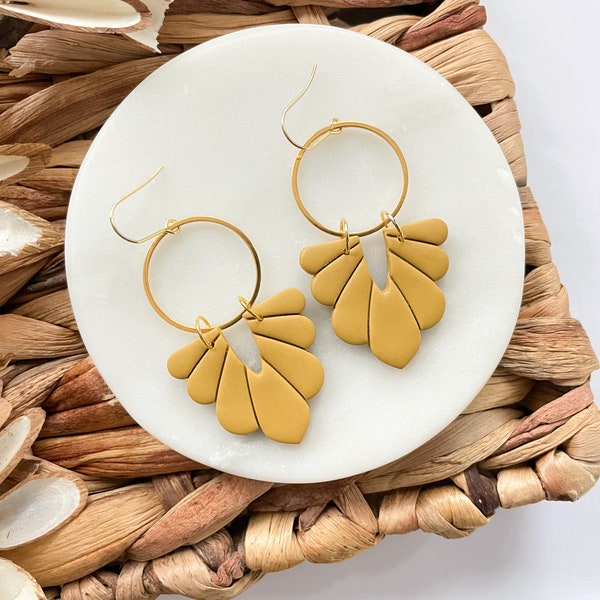 Embossed leaf hoops | Hypoallergenic clay earrings