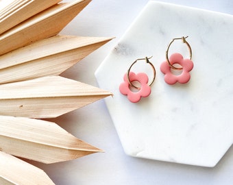 Terracotta daisy hoops | Hypoallergenic clay earrings