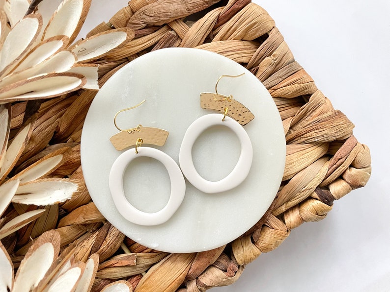 Organic ivory hoop Hypoallergenic clay earrings image 1