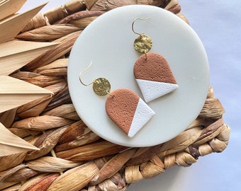 Terracotta and white color block earrings