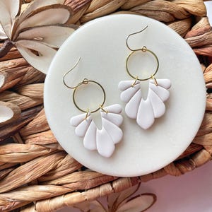 White botanical hoop earrings | Hypoallergenic clay earrings