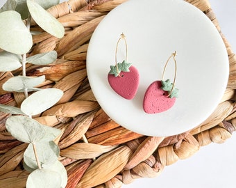 Strawberry hoops | Hypoallergenic earrings