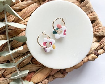 Terrazzo daisy hoops | Hypoallergenic clay earrings