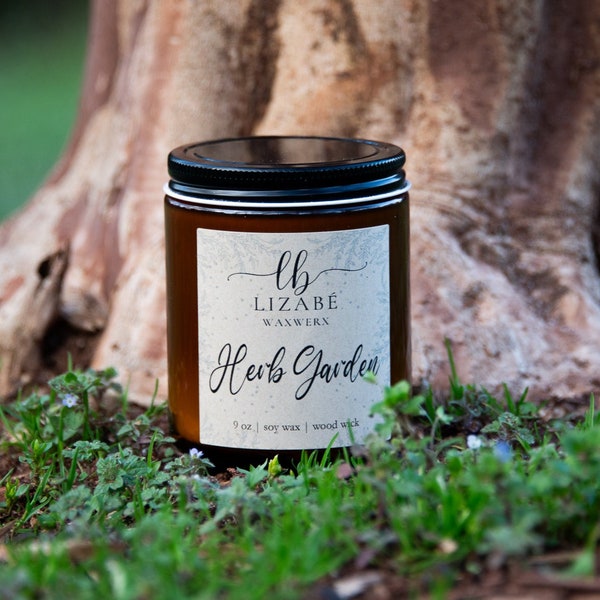 New! Herb Garden Vegan Soy Candle | Wood Wick | Natural | Forest | Lizabe Waxwerx | Tomato Leaves Basil Rosemary Sage Lavender Mint